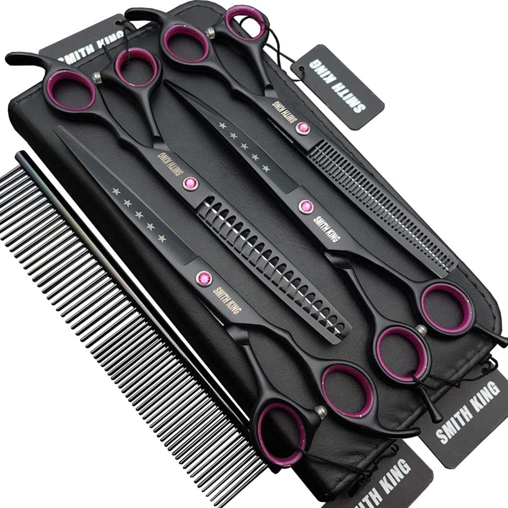 Smithking professional dog grooming scissors set front view of matte black shears