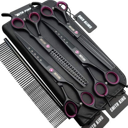 Smithking professional dog grooming scissors set front view of matte black shears