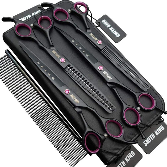 Smithking professional dog grooming scissors set front view of matte black shears