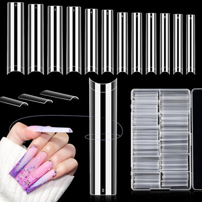 LIONVISON 3XL extra long square nail tips in a clear 504 count organized storage box