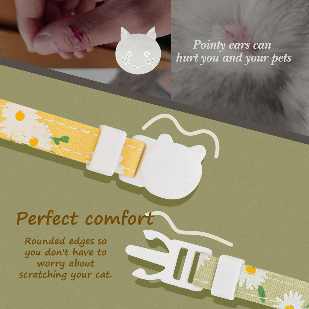 Two pack premium printed feline neck accessory showing 7 to 11 inch adjustment mechanism.