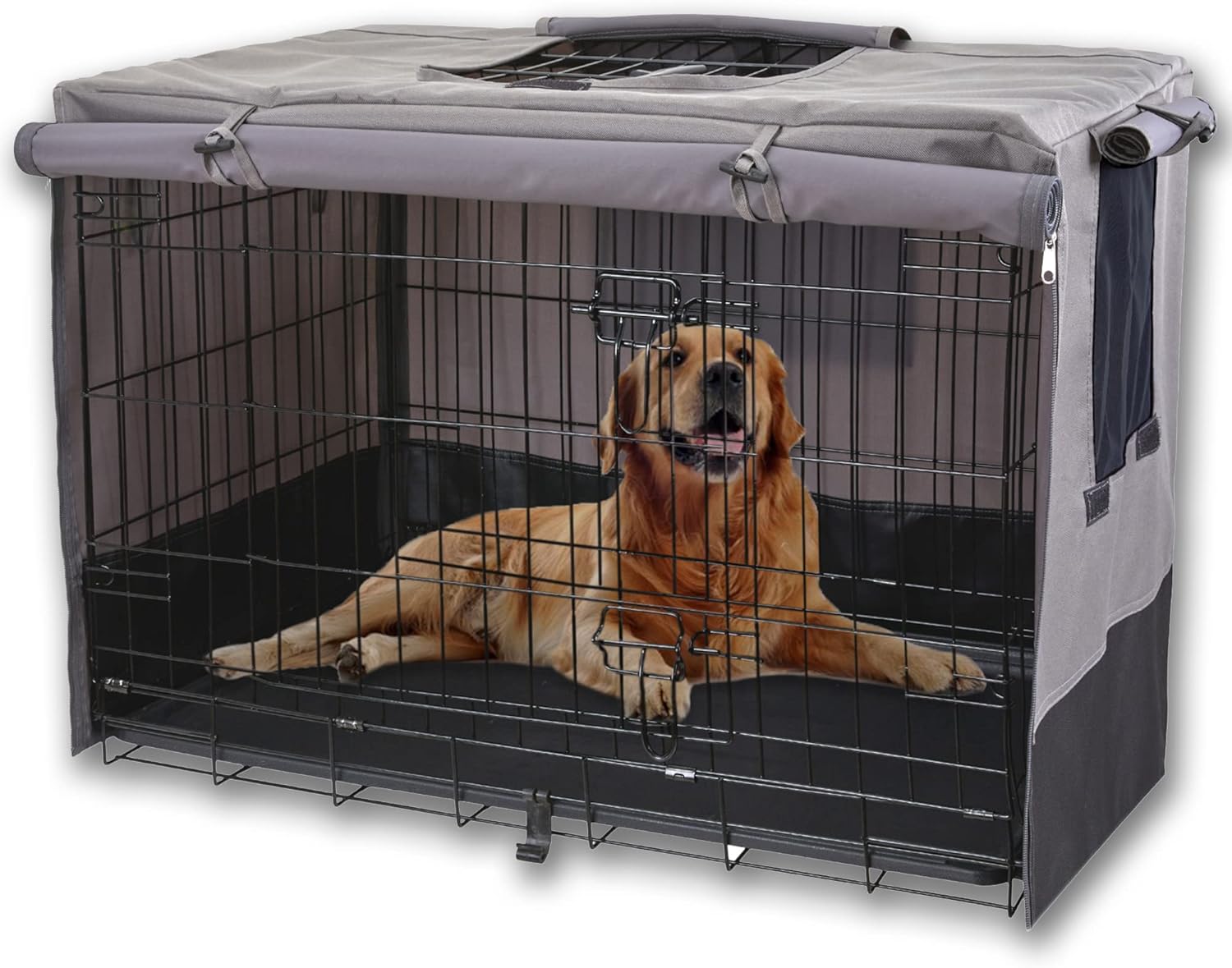 Rachmi privacy dog crate cover 42 inch front view for wire pet kennel.