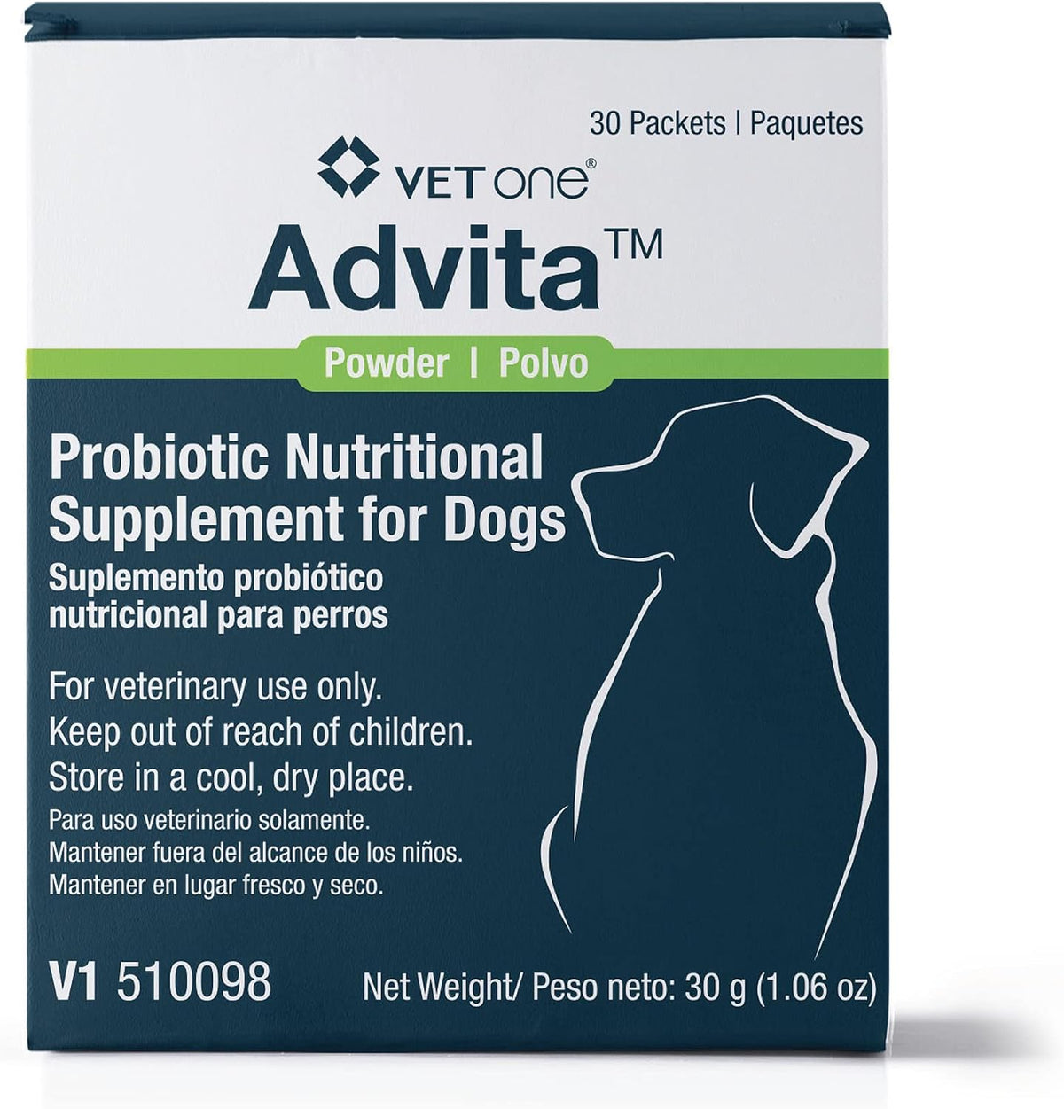 VetOne Advita Probiotic Nutritional Supplement for Dogs 30 Packets box front view