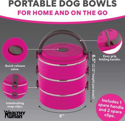 Interlocking pink pet bento box system for small and medium dogs