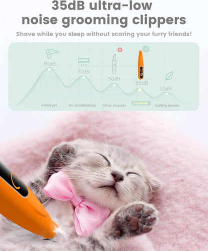 PAPMINI cordless pet hair clipper with built in LED light illuminating dog paw pads
