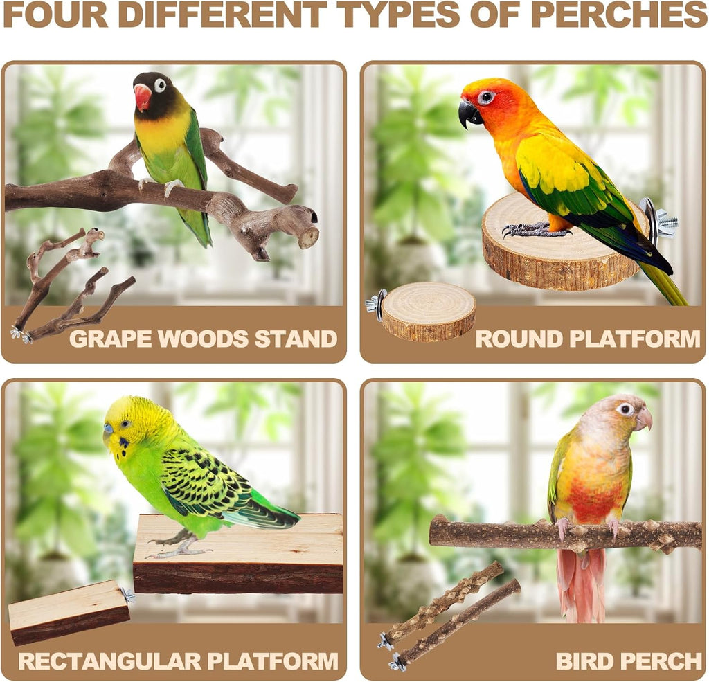 LIMIO 6-Piece Bird Perch Set - Natural Wood Grape Sticks, Paw Grinding Forks, Bird Stand & Toys for Parakeets, Cockatiels, Conure, Budgies - Image 4
