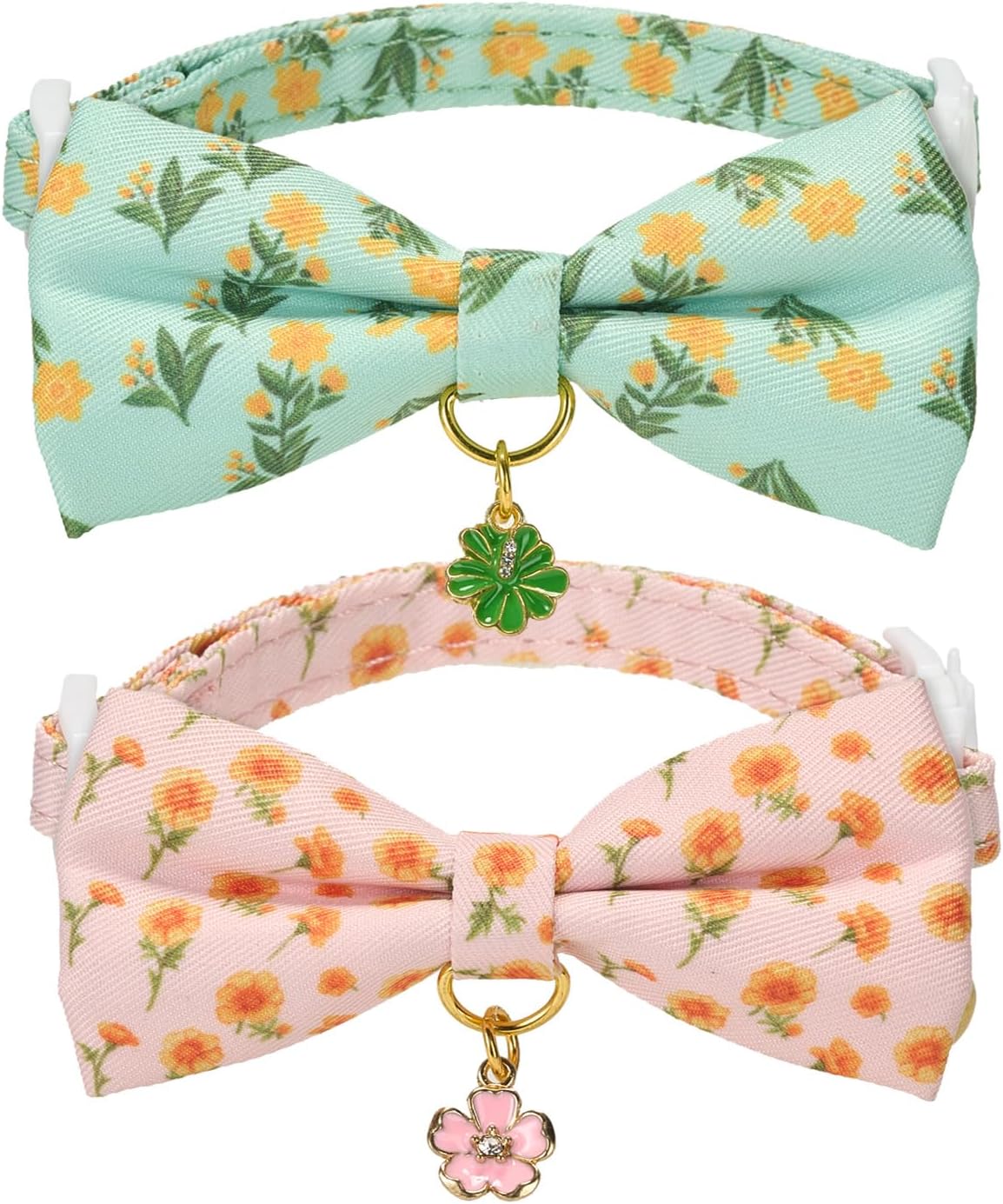 2 Pack Soft Corduroy Cat Collars with Bow Tie & Bell Adjustable Breakaway Bowtie Kitten Collar for Girl Boy Kittens(Orange & Dark Green) - Image 15