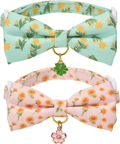 2 Pack Soft Corduroy Cat Collars with Bow Tie & Bell Adjustable Breakaway Bowtie Kitten Collar for Girl Boy Kittens(Orange & Dark Green) - Image 15