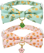 2 Pack Soft Corduroy Cat Collars with Bow Tie & Bell Adjustable Breakaway Kitten Bowtie Collar for Girl Boy Cats(Orange & Green) - Image 13