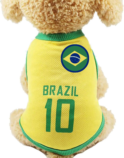 Close up of Brazil flag emblem on dog jersey