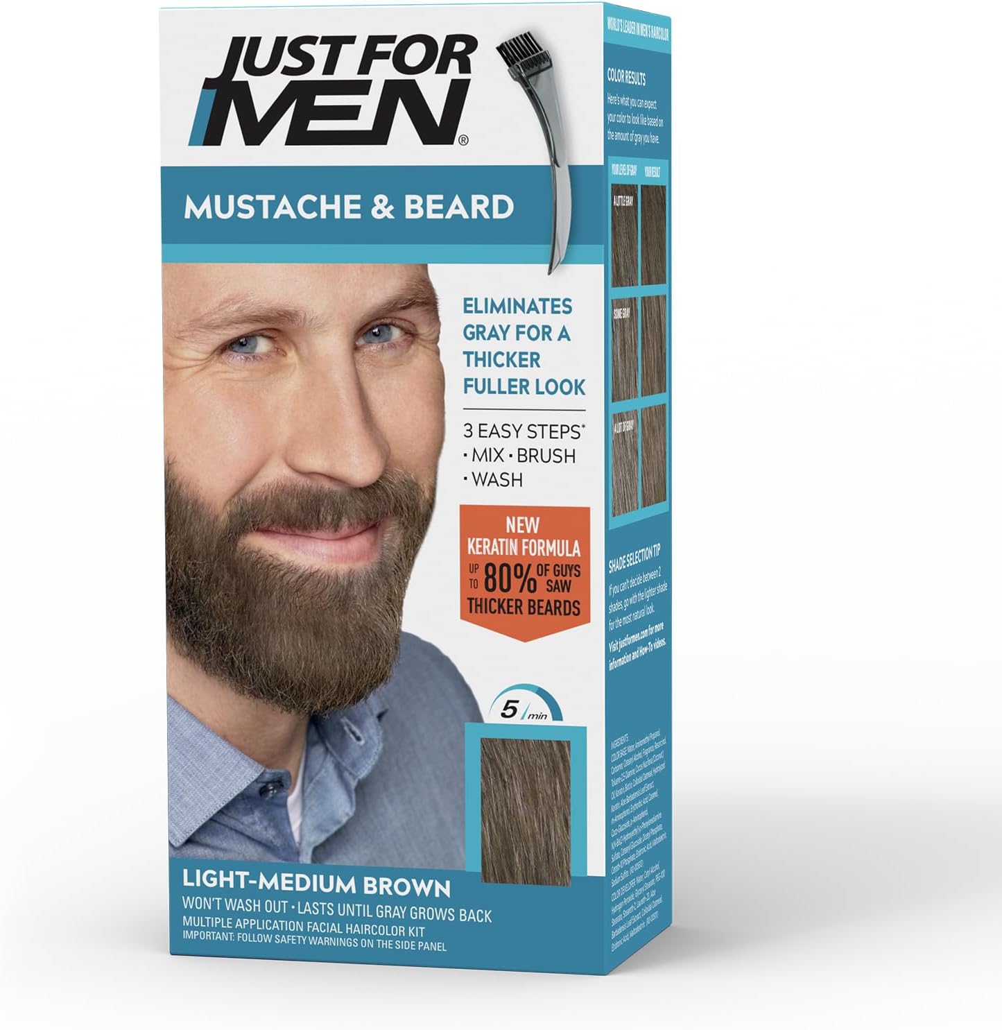 Just For Men Mustache and Beard Light Medium Brown packaging front view