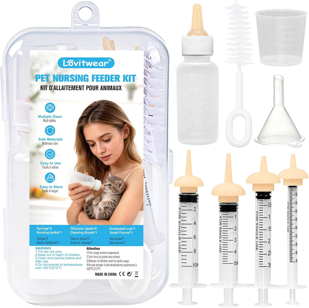 Pet Nursing Feeder Kit, 13PCS Kitten Puppy Feeding Set, Hand Feeding Syringe with Soft Silicone Nipples for Newborn Puppies, Kittens, Hamsters, Rabbits, Small Animals (White) - Image 1