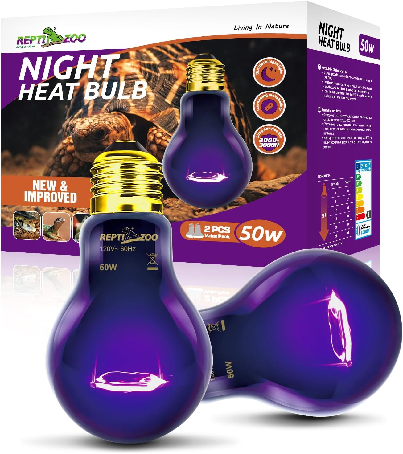 REPTI ZOO Reptile Heat Lamp, 2 Pack 50W Daylight Basking Spot Lamp for Reptiles UVA Daylight Heating Lamp Bulb Basking Light for Bearded Dragon, Tortoise, Geckos, Chicken - Image 10