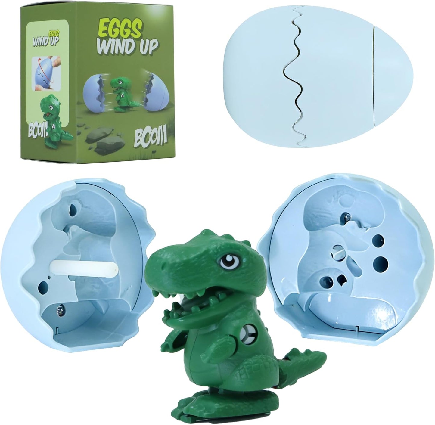 Beaver Rain Cat wind-up dinosaur egg hatching toy packaged front view showing green animal theme.