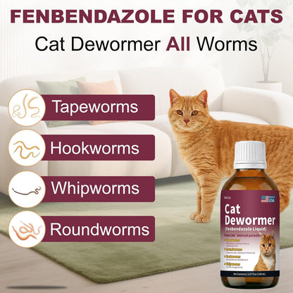 Netrca broad spectrum feline worm medicine showing 150 milliliter liquid suspension bottle