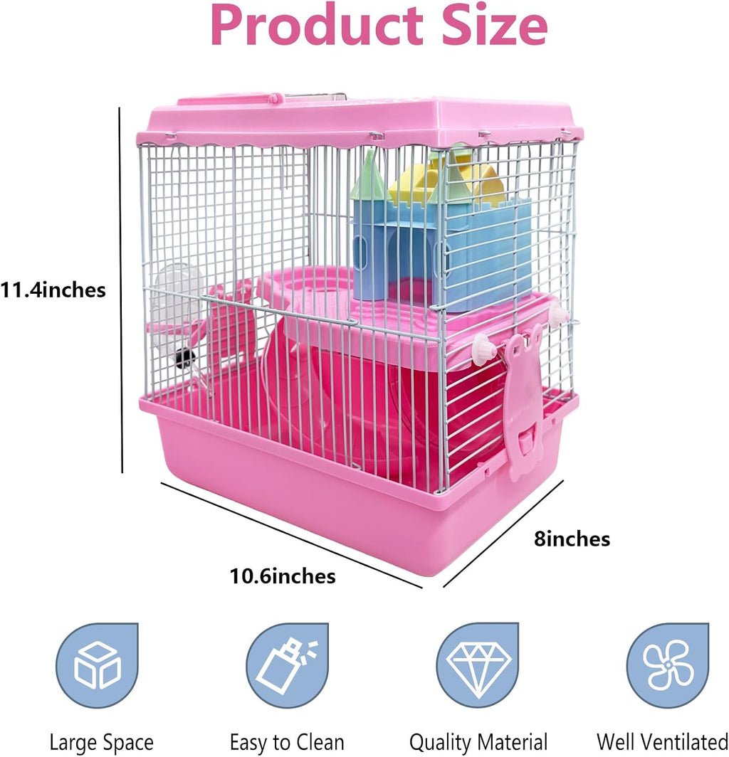 Tfwadmx Hamster Carrier, Dwarf Hamster Travel Cage, Portable Cages with Water Bottle, Gerbil Travel Carry Case Outdoor Vacation House for Small Mice(Pink,10.6"x8"x11.4") - Image 2