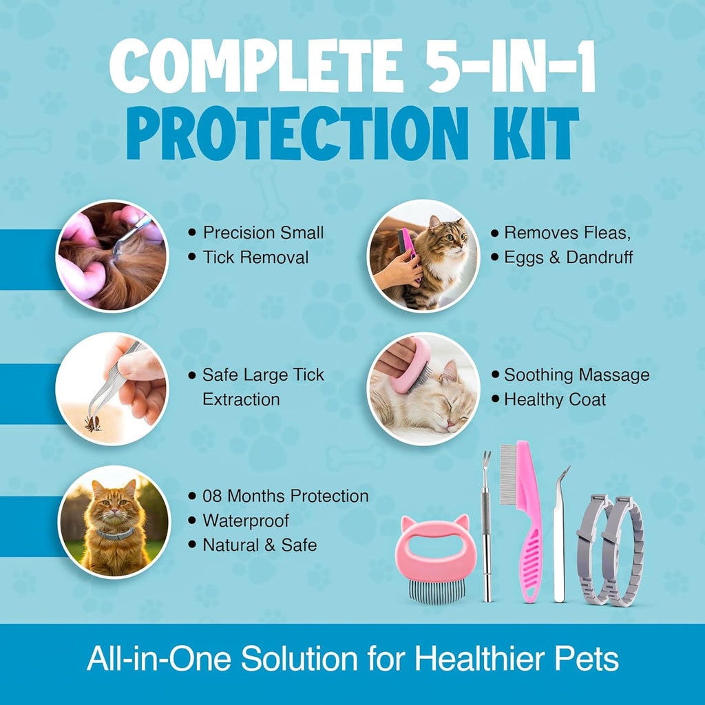 Baravi flea collar and grooming tools set packaging