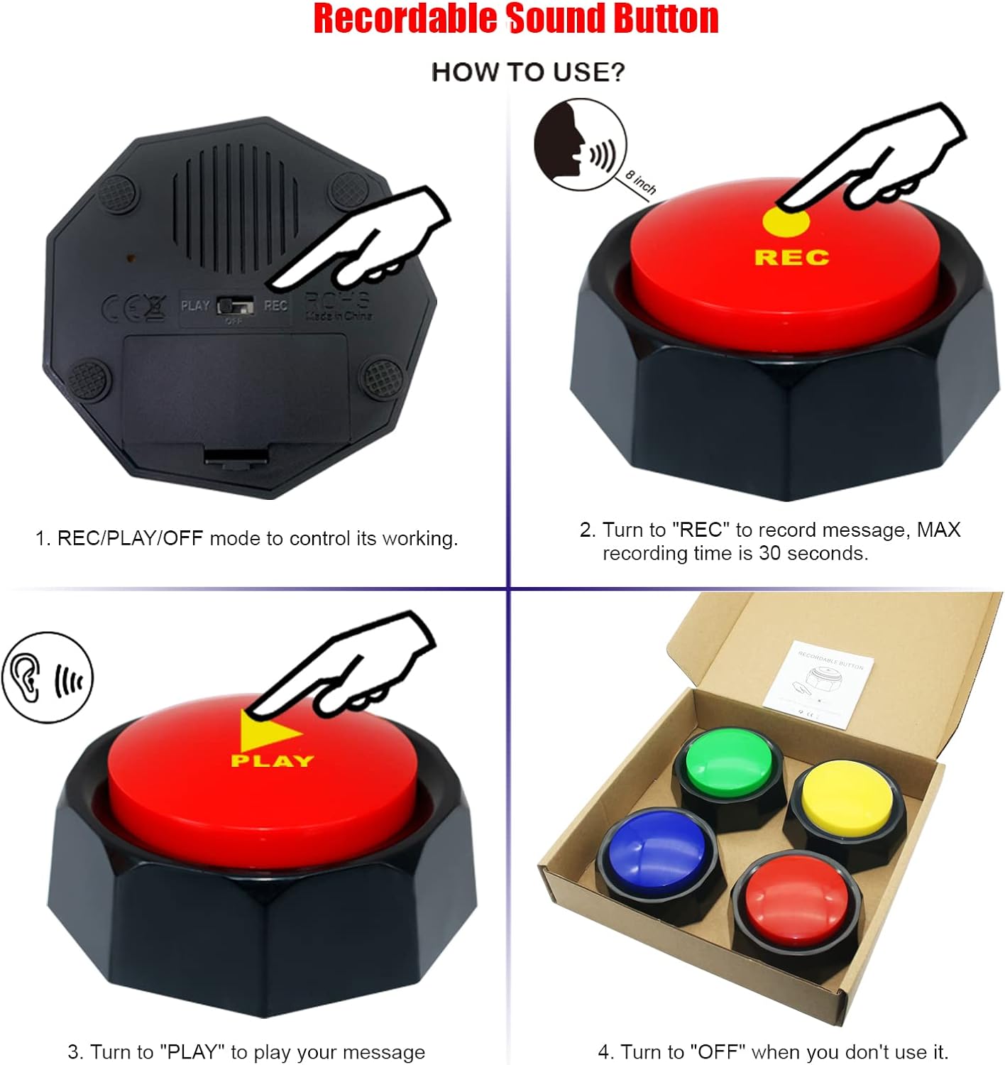 Side view highlighting the safe and durable material construction of the pet speech button.