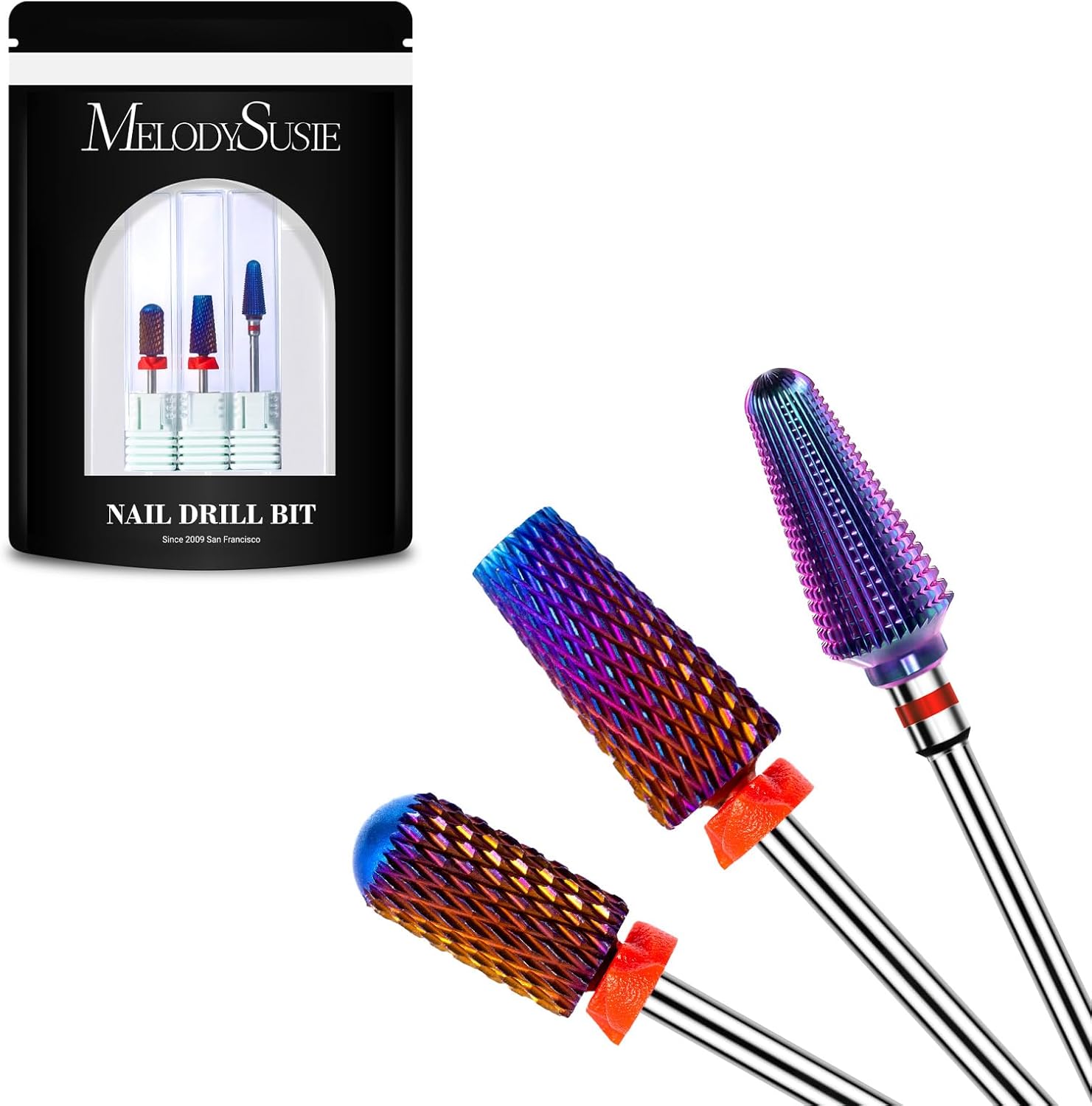 MelodySusie 3-piece carbide tungsten nail drill bits set front view