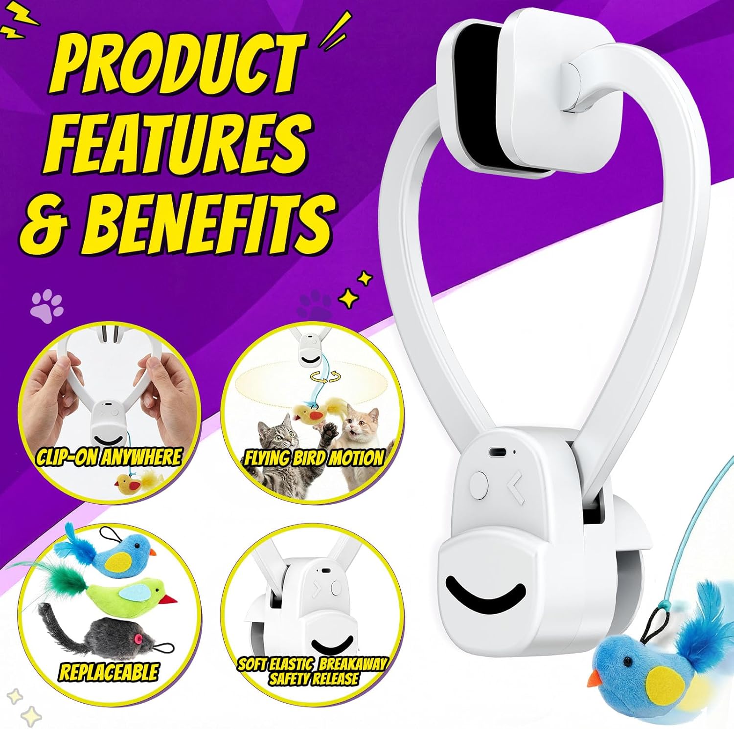 Aoioploa electronic multi cat stimulation toy showing universal edge clamp assembly
