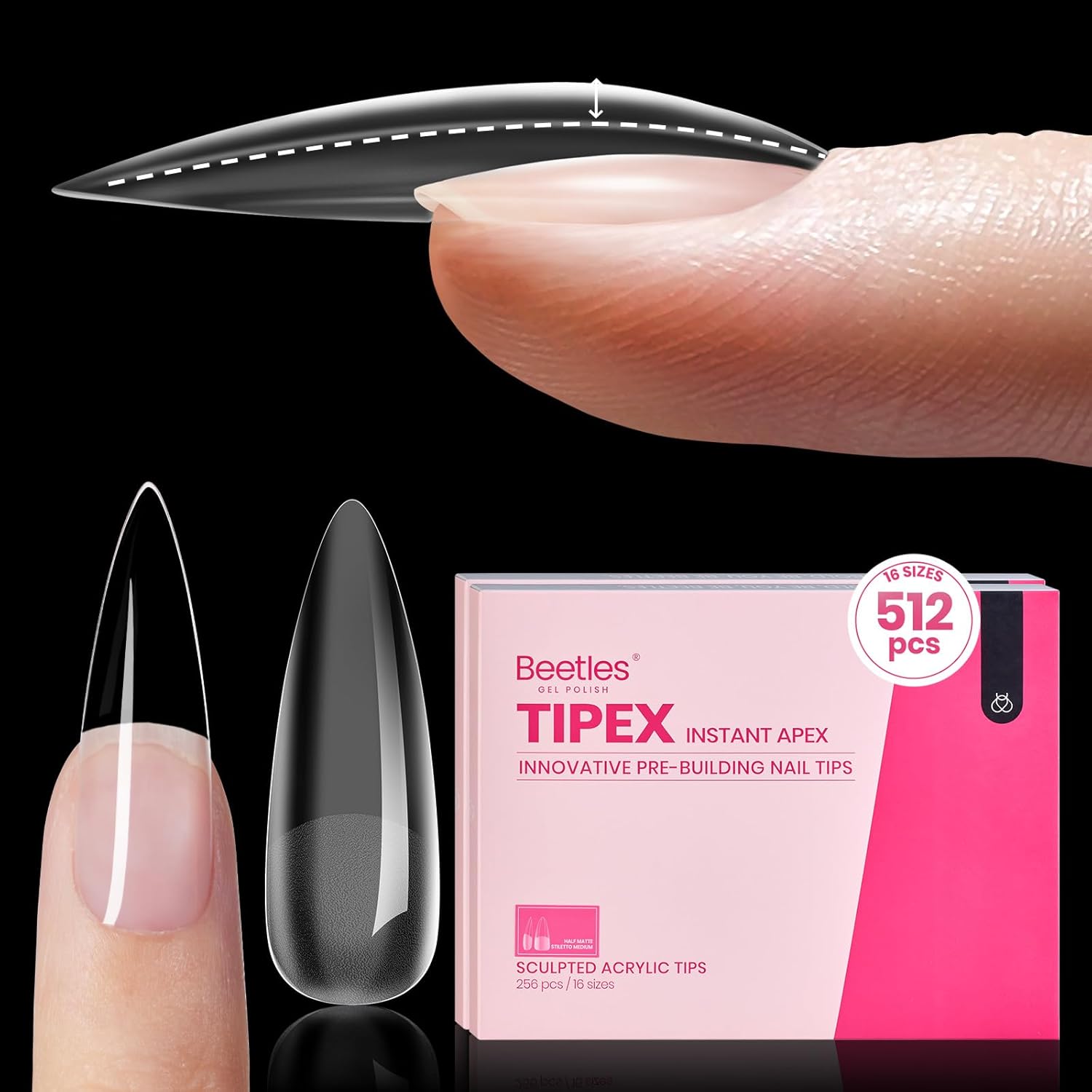 Beetles Gel Polish Tipex long stiletto nail tips 512pcs for professional gel nail extensions