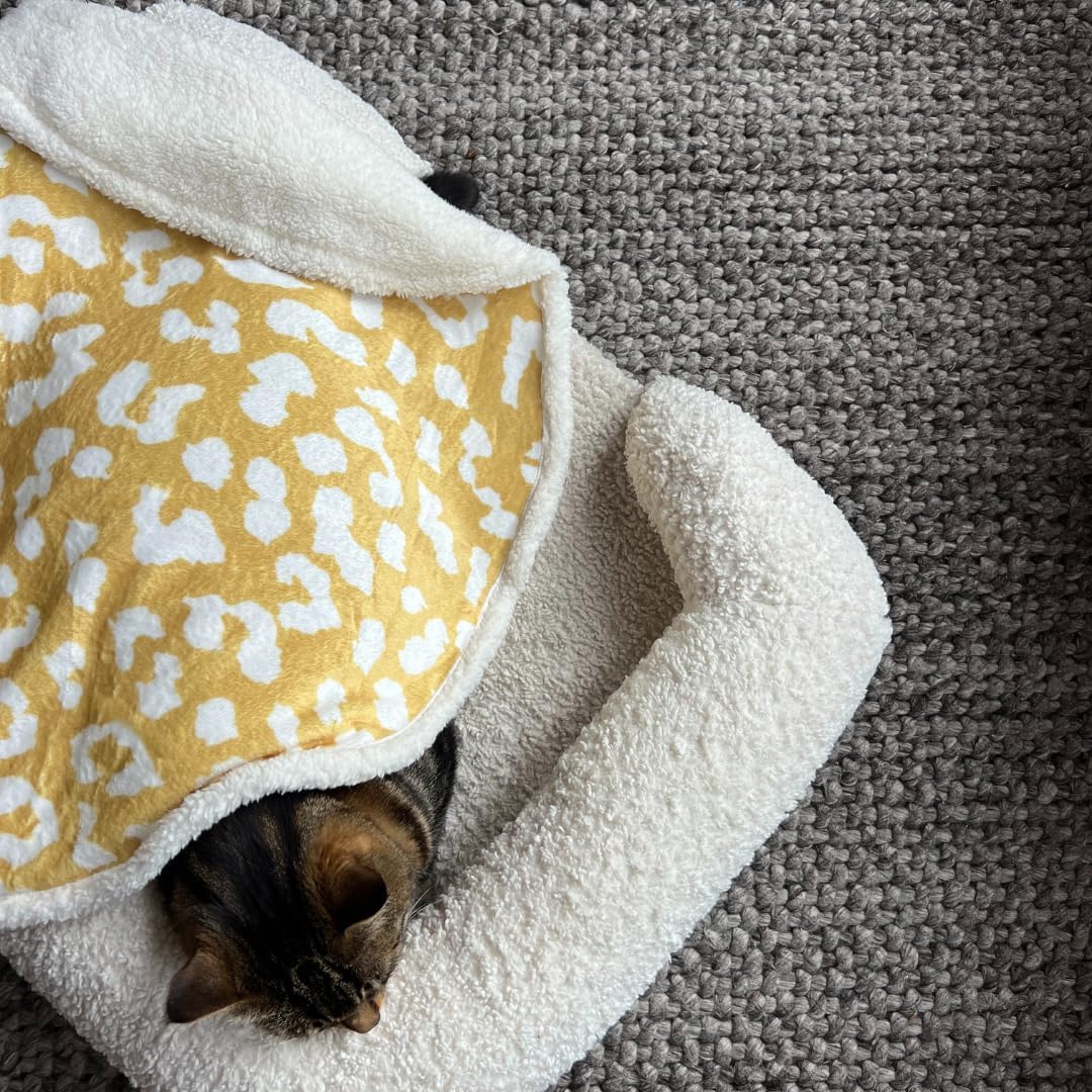 Cat Blanket for Indoor Cats - 29" Soft Sherpa Fleece Pet Throw, Washable Reversible Dog Blanket for Small Dogs, Cats, Kittens, Couch Bed Sofa Car Protector - Yellow - Image 10