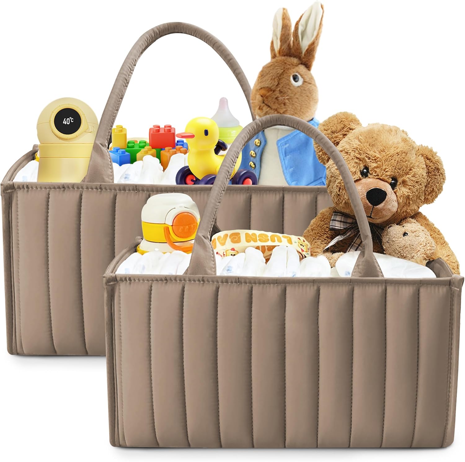 Sweet Dolphin 2-Pack Quilted Diaper Caddy Organizer front view