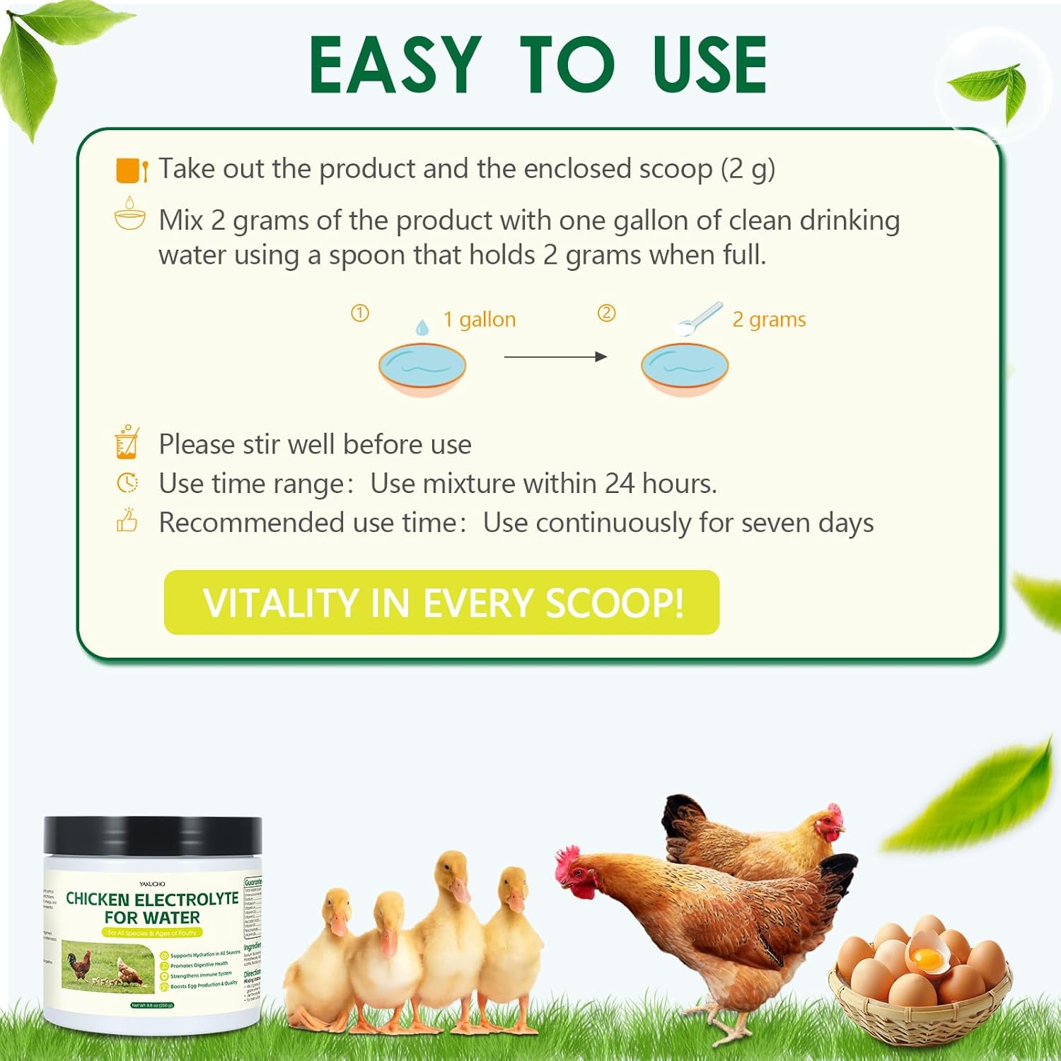 Yakucho USA imported poultry health supplement packaging side angle view