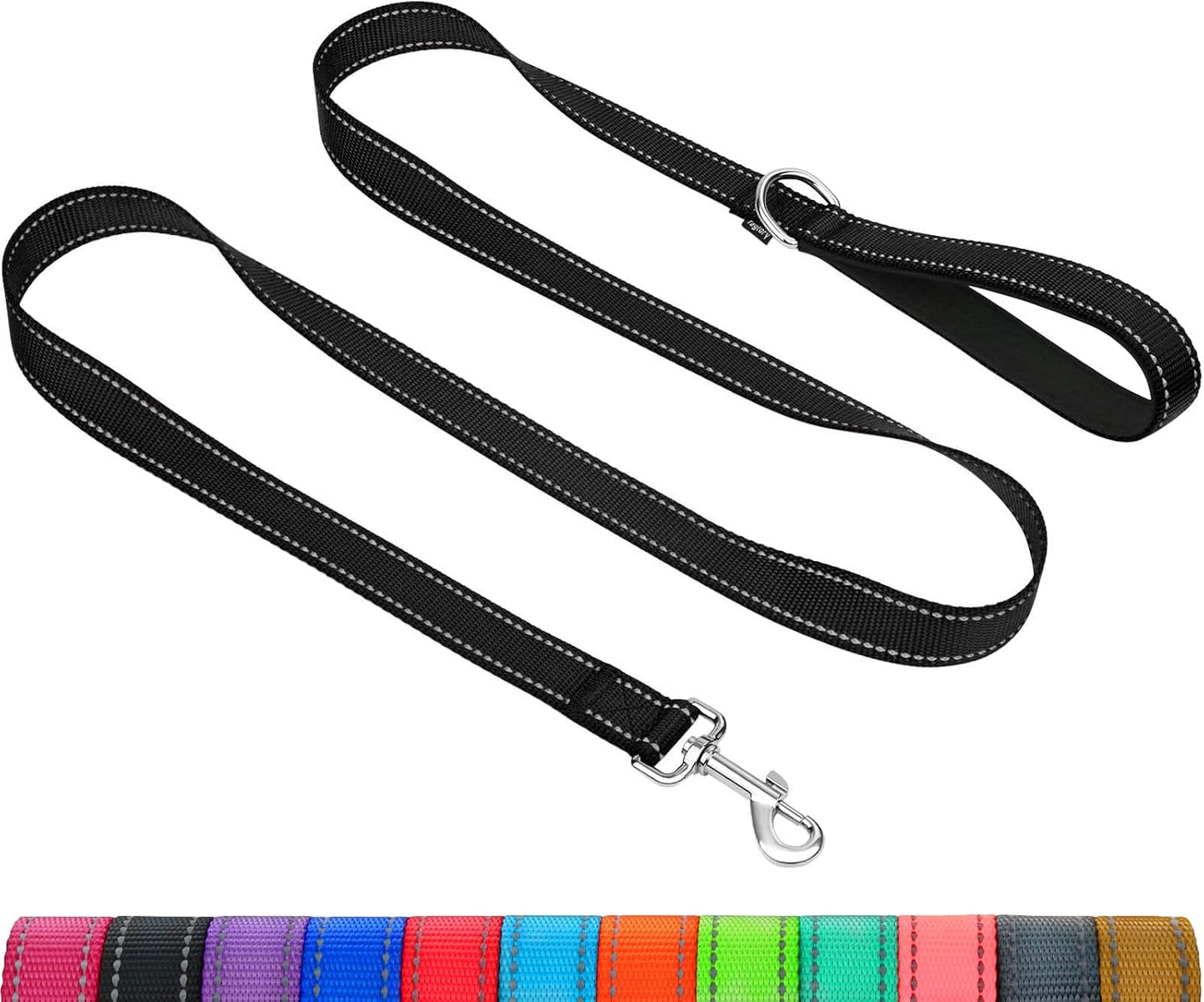 Taglory reflective dog leash black front view premium imported pet lead