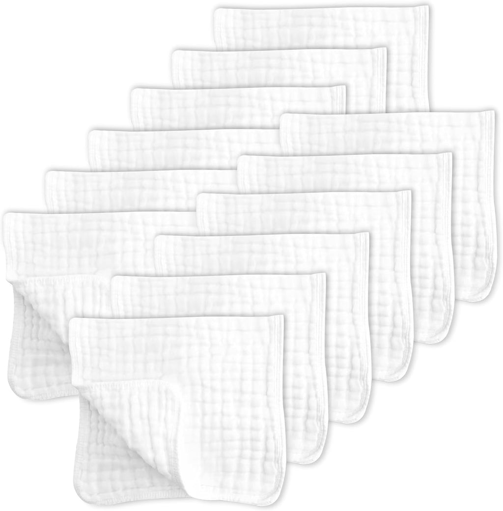 Sweet Dolphin 12 pack muslin burp cloths white front view