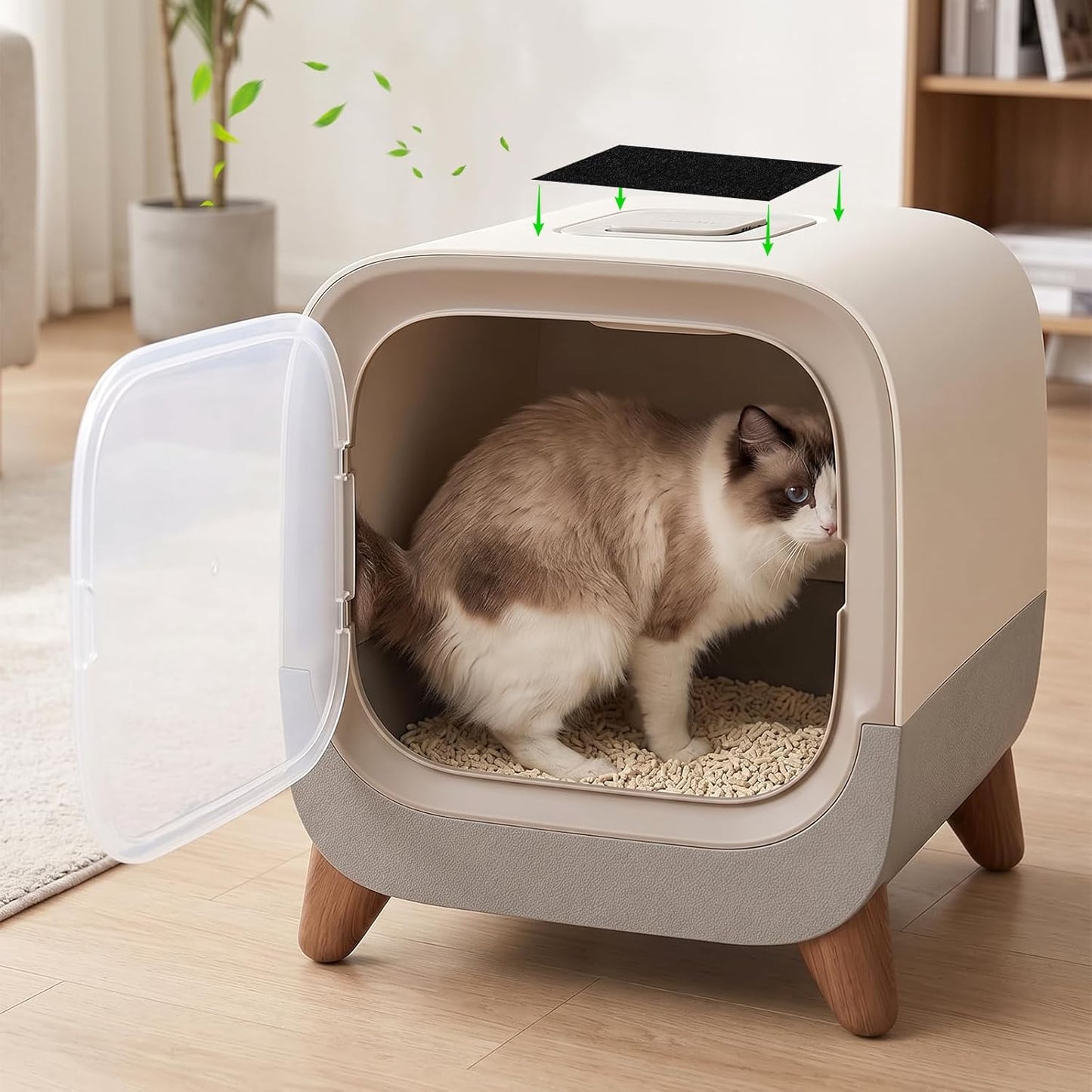 Replacing an odor control carbon pad in the top lid of a covered cat litter box