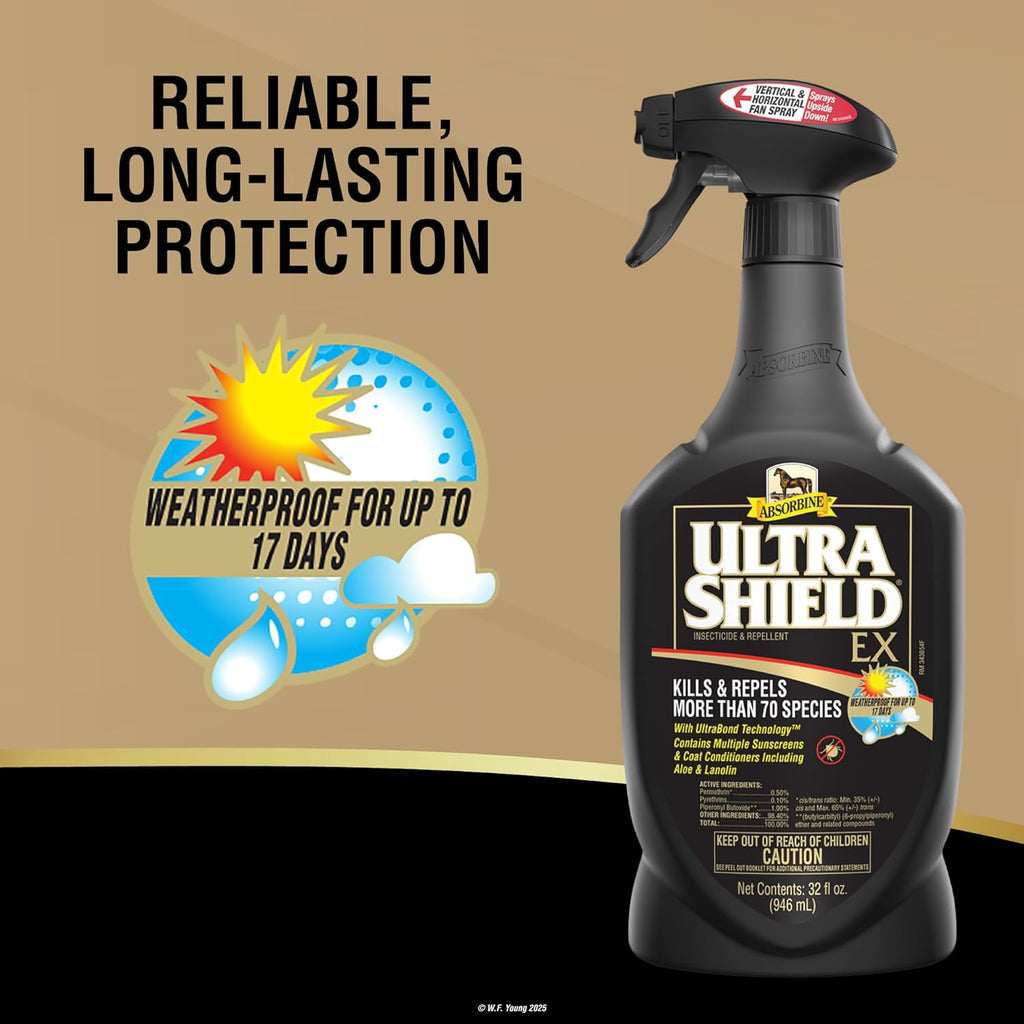 Absorbine weatherproof fly spray packaging close-up shot