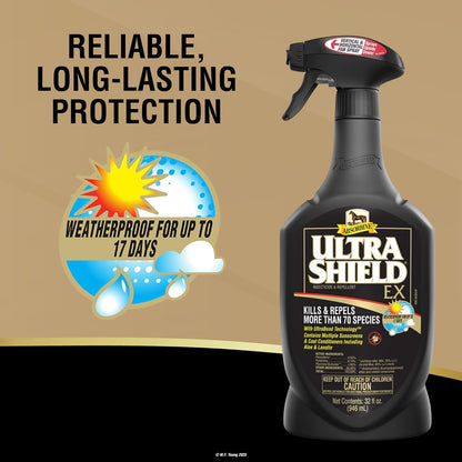 Absorbine UltraShield EX multi species insecticide container highlighting aloe and lanolin enrichment