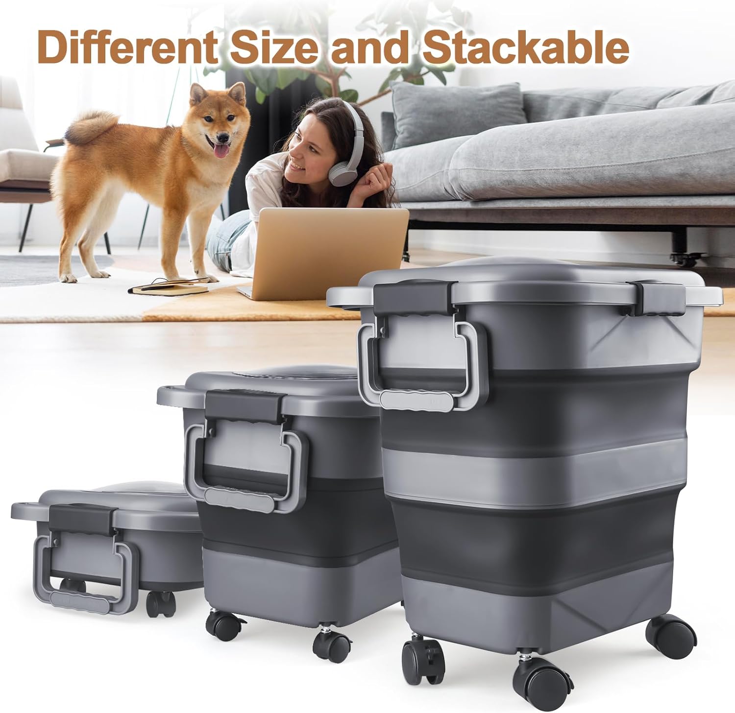 Tiovery storage bin with food scoop and clear window