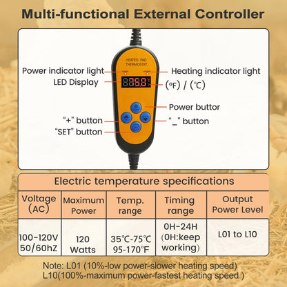 MYMULIKE Pet Heating Pad for Cats, Dogs Chicken Coop Heater 95-167 degreesF, Adjustable Temp & Power Level, 0-24H Timer Energy Efficient Waterproof Heat Panel Indoor Outdoor - Image 9