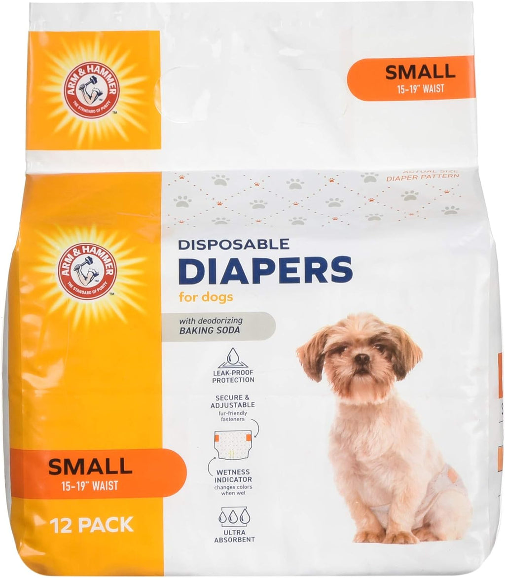 Full view of all twelve counts of premium imported dog diapers stacked neatly