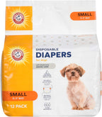 Full view of all twelve counts of premium imported dog diapers stacked neatly