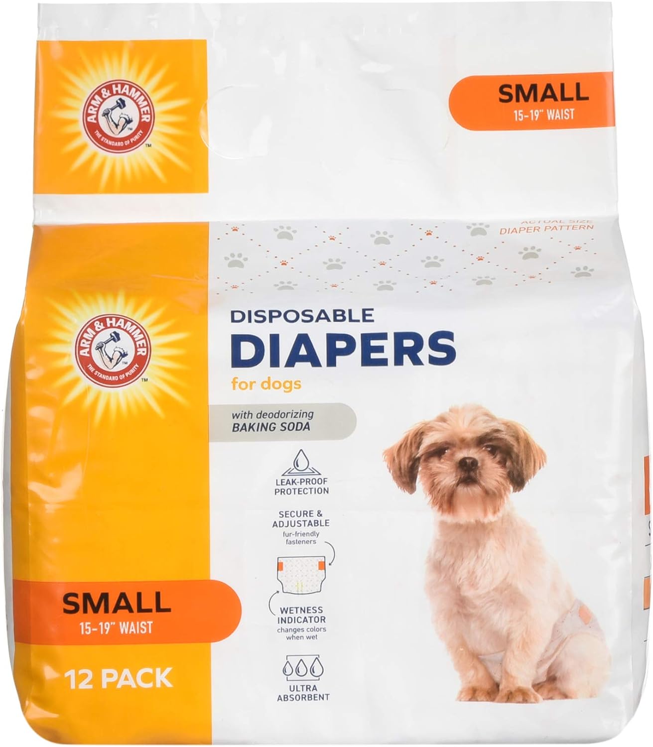 Full view of all twelve counts of premium imported dog diapers stacked neatly