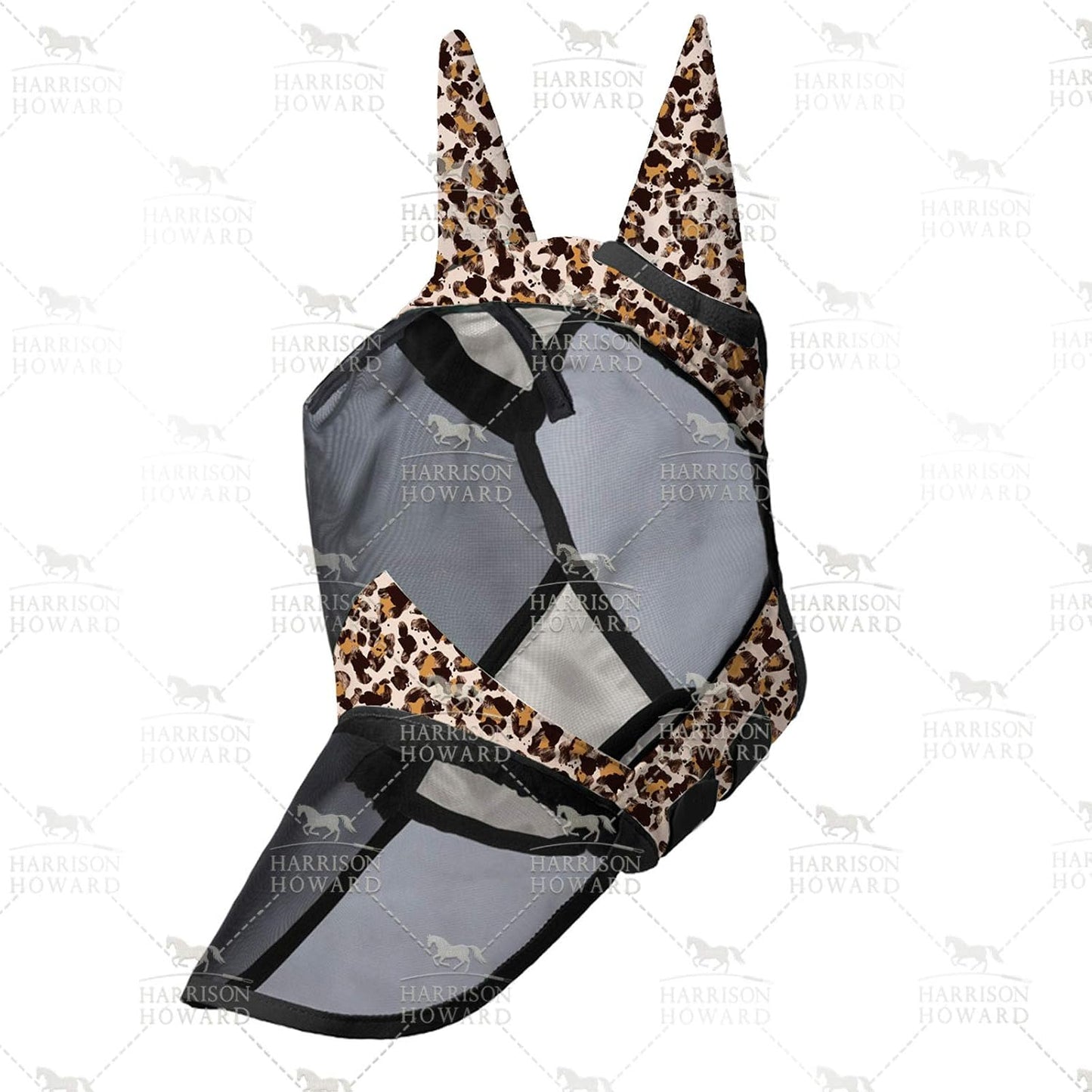 Harrison Howard LumiVista Horse Fly Mask Long Nose with Ears UV Protection for Horse Leopard Print M Cob - Image 3