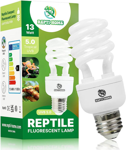 REPTI HOME UVB Reptile Light 5.0 front view of 13W compact fluorescent bulb
