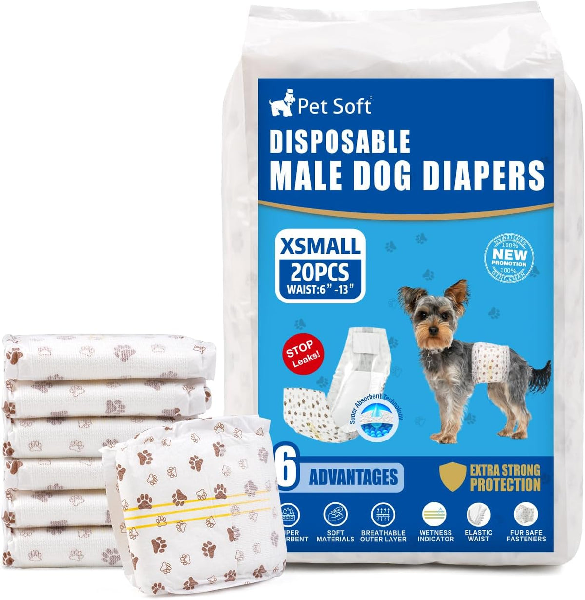 Pet Soft Dog Diapers Male - Disposable Male Dog Wraps Wetness Indicator, Ultra Absorbent Doggie Diapers Comfortable for Incontinence Excitable Urination, 50pcs XSmall - Image 14