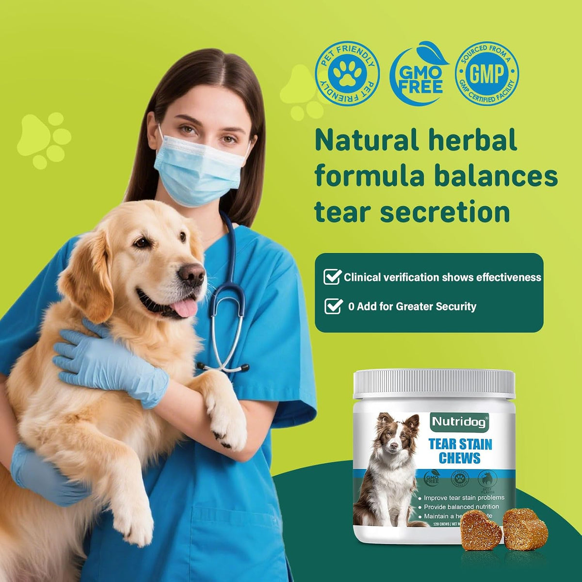 Veterinarian formulated dog tear duct health chews packaging back view