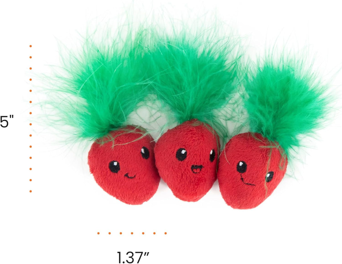 Catstages Strawbabies 3-Pack Catnip Cat Toys for Dental Health, Feather & Crinkle Teething Toys for Kittens and Indoor Cats, Interactive Play, Pink - Image 9