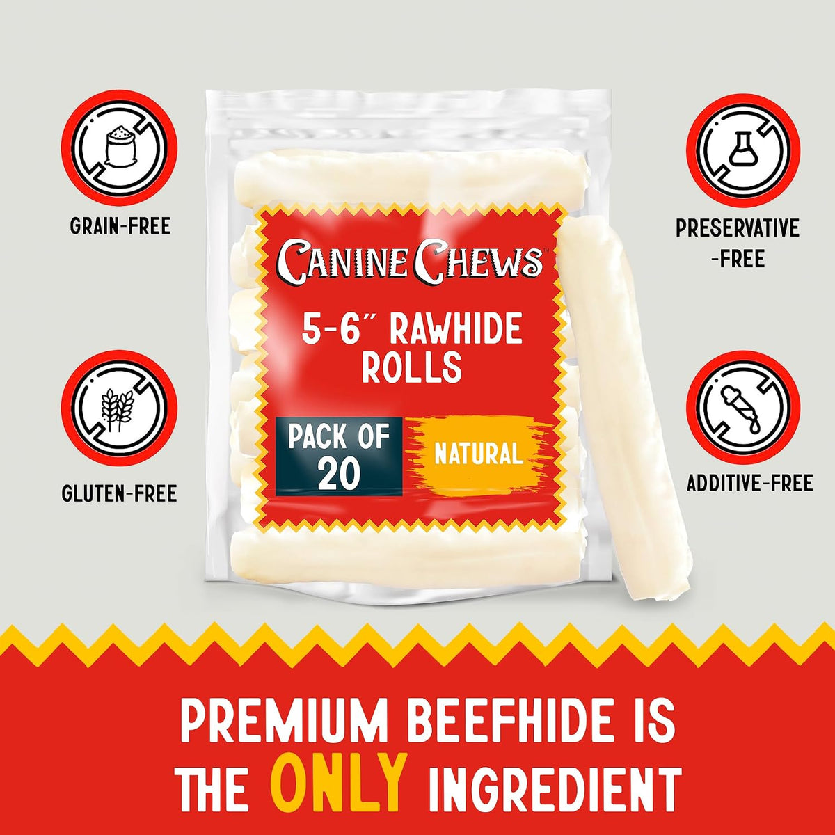 Canine Chews natural beef hide dental sticks for plaque removal