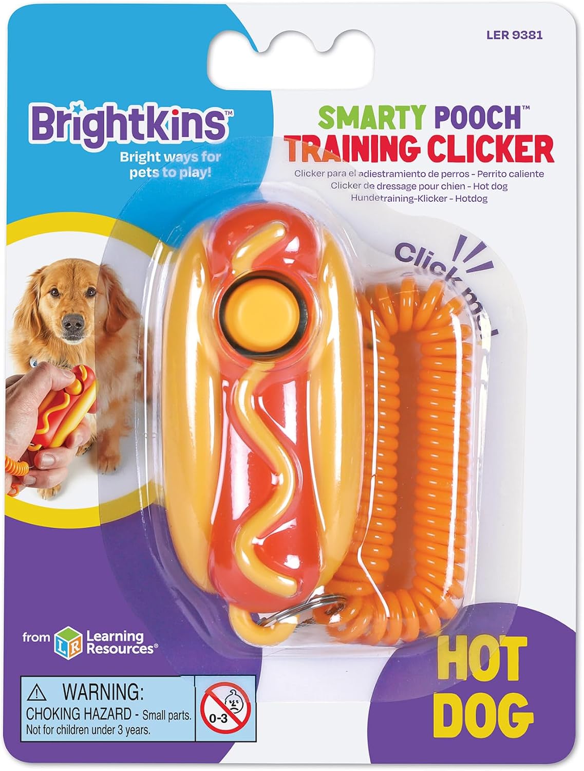 Brightkins obedience clicker being worn on a wrist using the flexible stretchable bracelet.