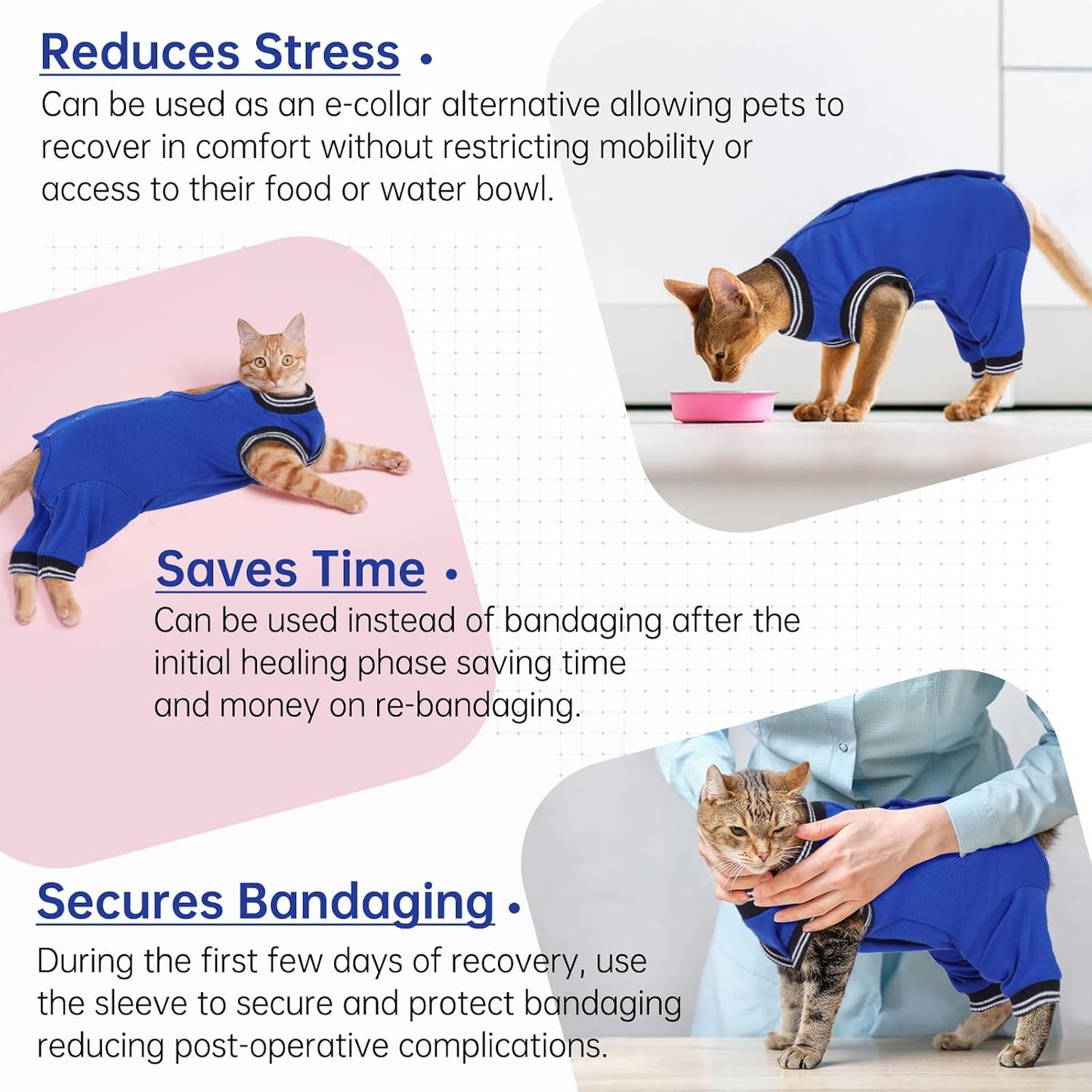 Side view of Yternal kitten recovery suit showing fit