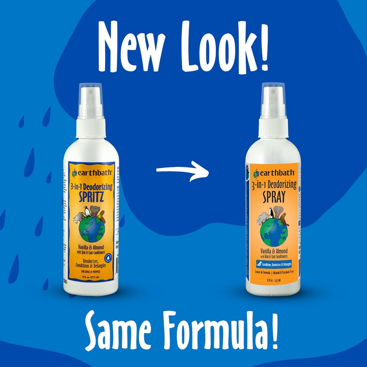 Two pack Earthbath dog spray bottles for odor elimination