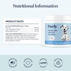 Pawfy senior dog mobility supplement container highlighting safe and natural anti inflammatory features.