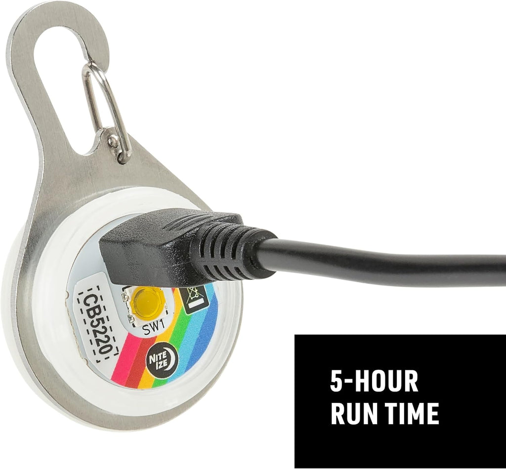Rear view of the Nite Ize pet accessory displaying the micro USB charging port