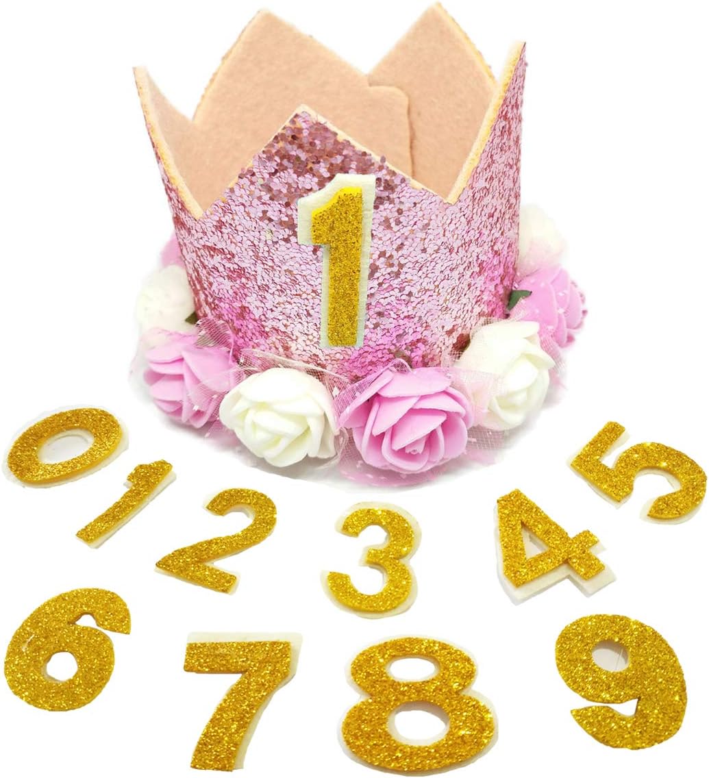 Pet Show pink crown birthday hat front view for dogs